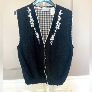 Vintage Jantzen Classics Large hand embroidered black white plaid sweater vest
